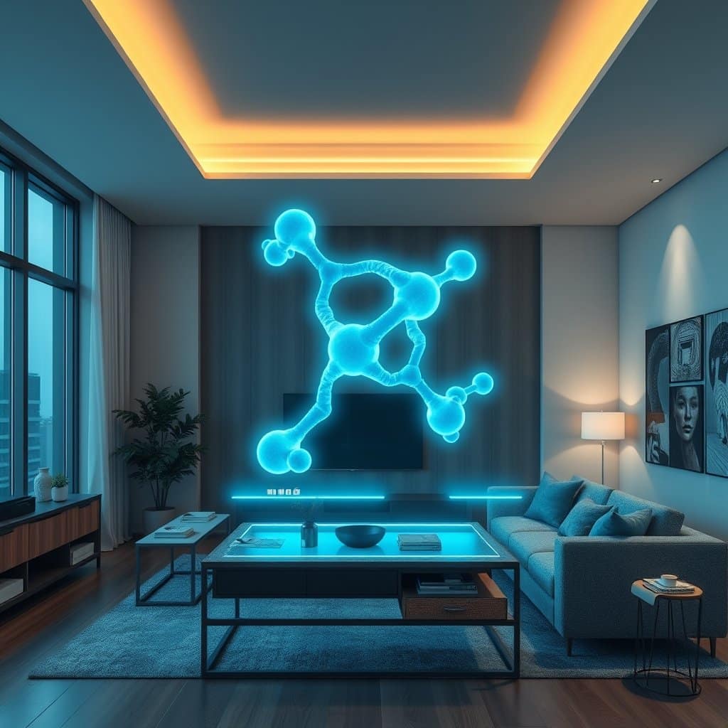 NexoPeek — a protein molecule hologram floating in a living room