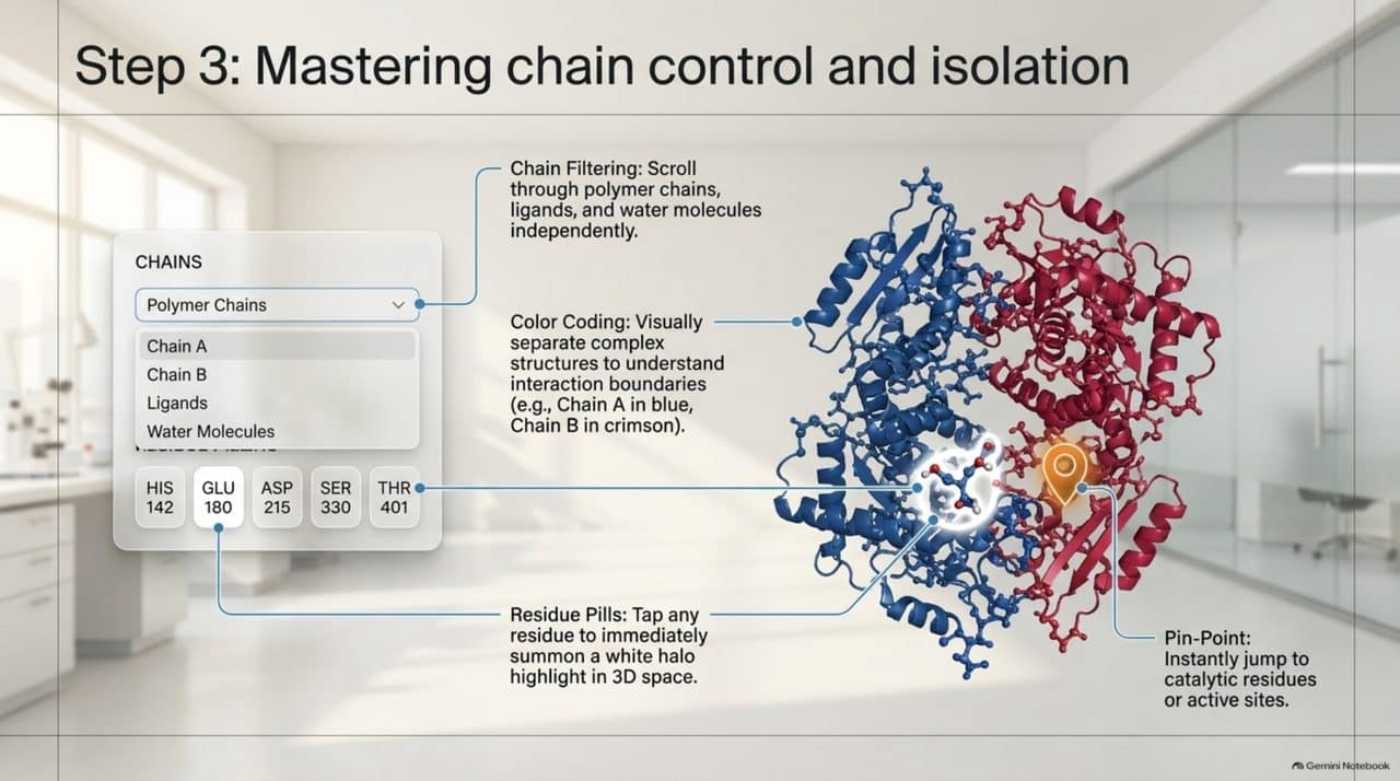 Chain filtering, residue pills, pin-point